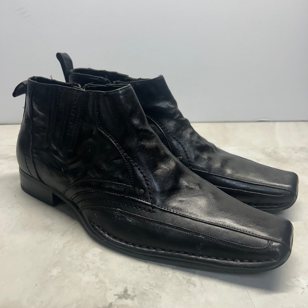 Stacy Adams Ankle Boots Black Mens 8.5 M Leather Square Toe Side Zip 24696-001
